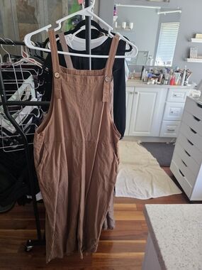 Brown Cotton Overalls Jumper Dress